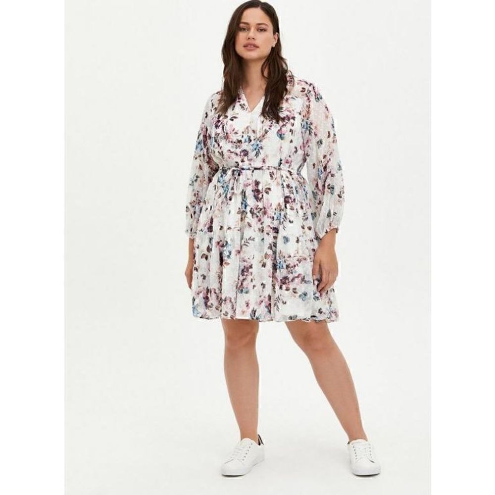 Torrid Ivory Floral Chiffon Clip Dot Skater Dress 2xl New wedding party girly